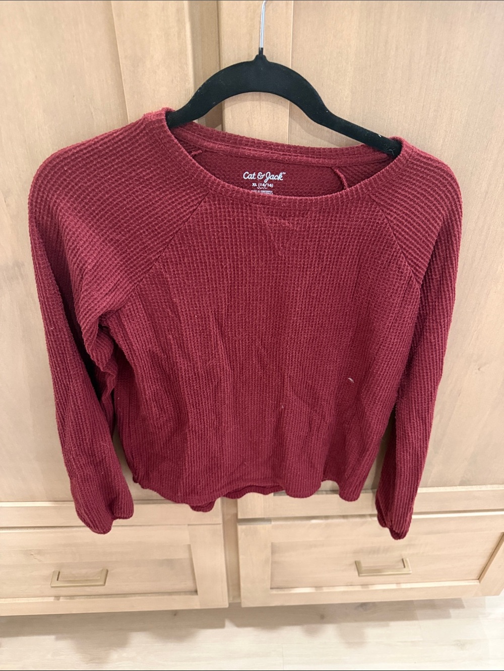 Cat & Jack Waffle-Knit Long Sleeve Top - Wine